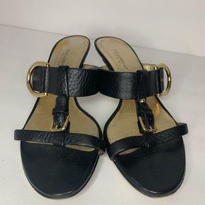 Dolce and Gabbana gold buckle leather heels